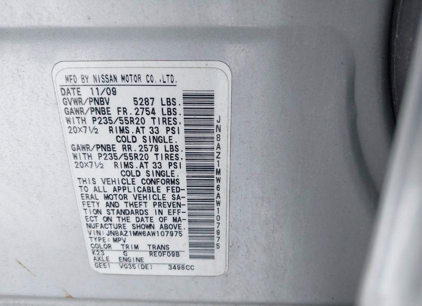 Photo 5 of 2010 Nissan Murano LE (VIN JN8AZ1MW6AW107975)