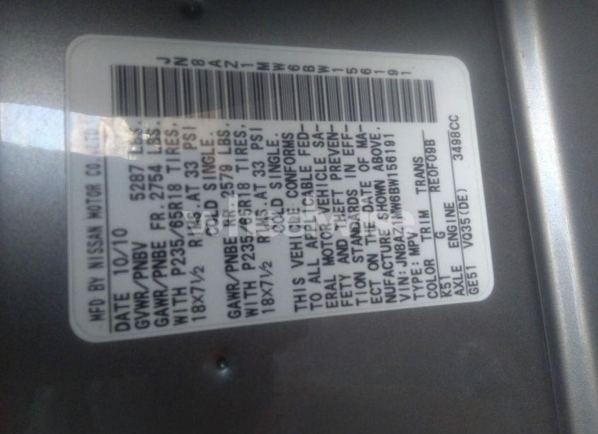 Photo 3 of 2011 Nissan Murano SL (VIN JN8AZ1MW6BW156191)