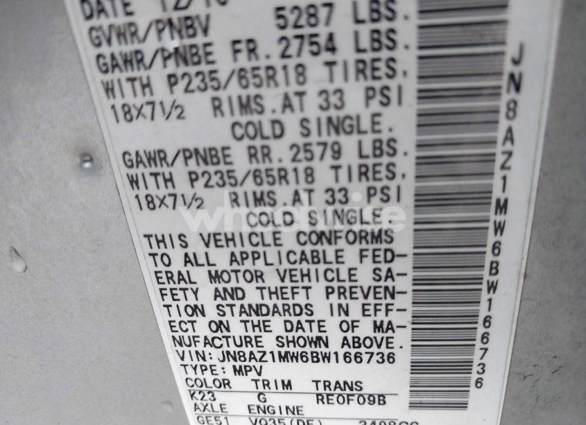 Photo 9 of 2011 Nissan Murano S (VIN JN8AZ1MW6BW166736)