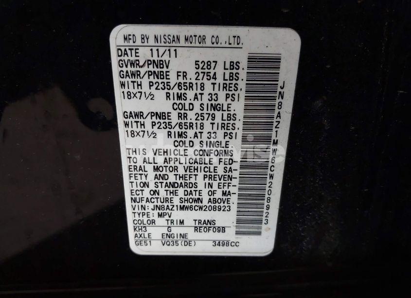 Photo 9 of 2012 Nissan Murano SL (VIN JN8AZ1MW6CW208923)