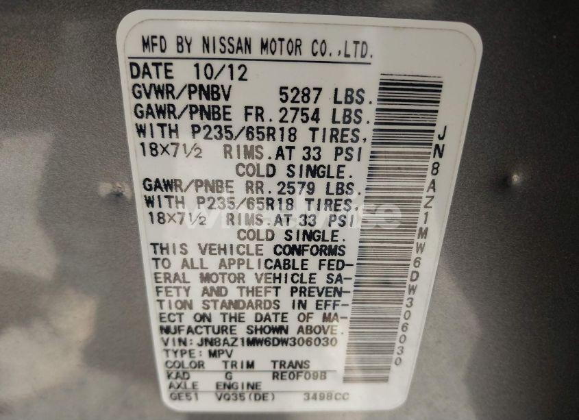 Photo 4 of 2013 Nissan Murano S (VIN JN8AZ1MW6DW306030)