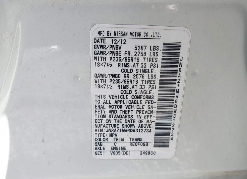 2013 Nissan Murano SL (VIN JN8AZ1MW6DW312734) main photo