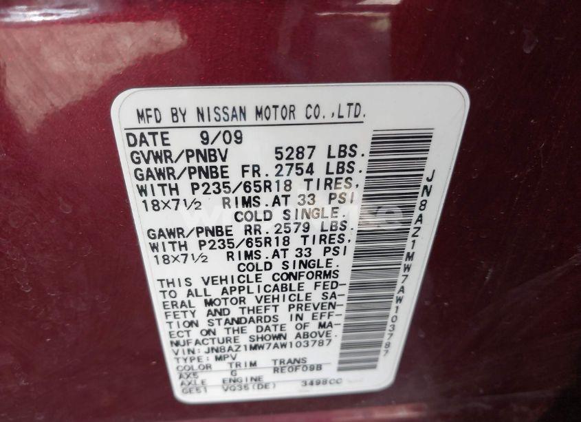 Photo 4 of 2010 Nissan Murano SL (VIN JN8AZ1MW7AW103787)