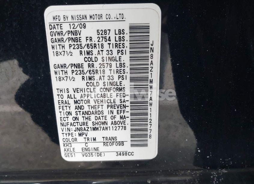 Photo 3 of 2010 Nissan Murano SL (VIN JN8AZ1MW7AW112778)