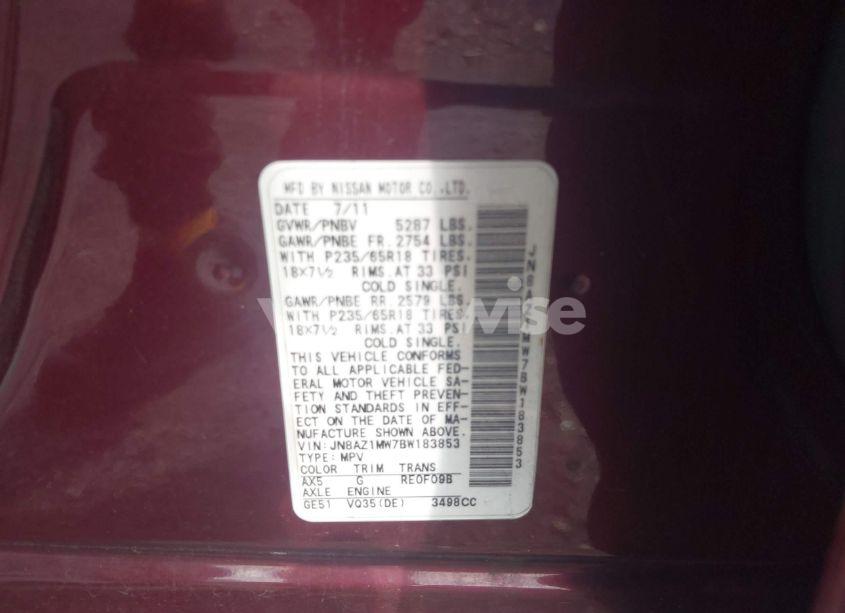 Photo 9 of 2011 Nissan Murano SL (VIN JN8AZ1MW7BW183853)