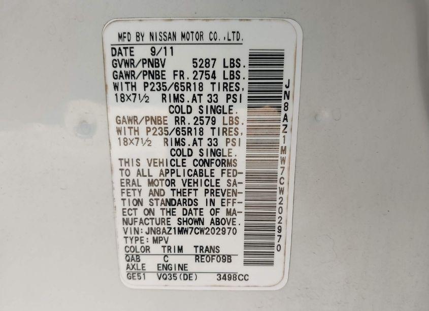 Photo 4 of 2012 Nissan Murano S (VIN JN8AZ1MW7CW202970)