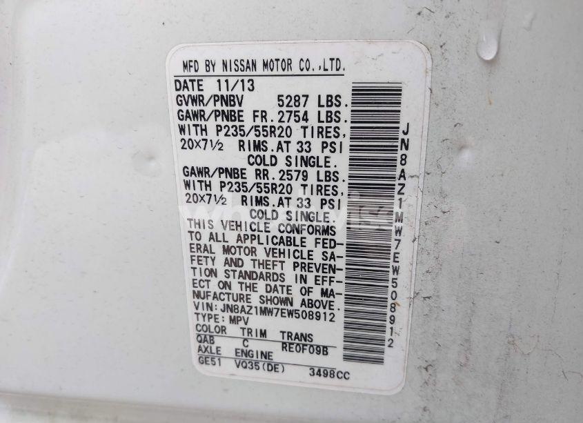 Photo 9 of 2014 Nissan Murano LE (VIN JN8AZ1MW7EW508912)