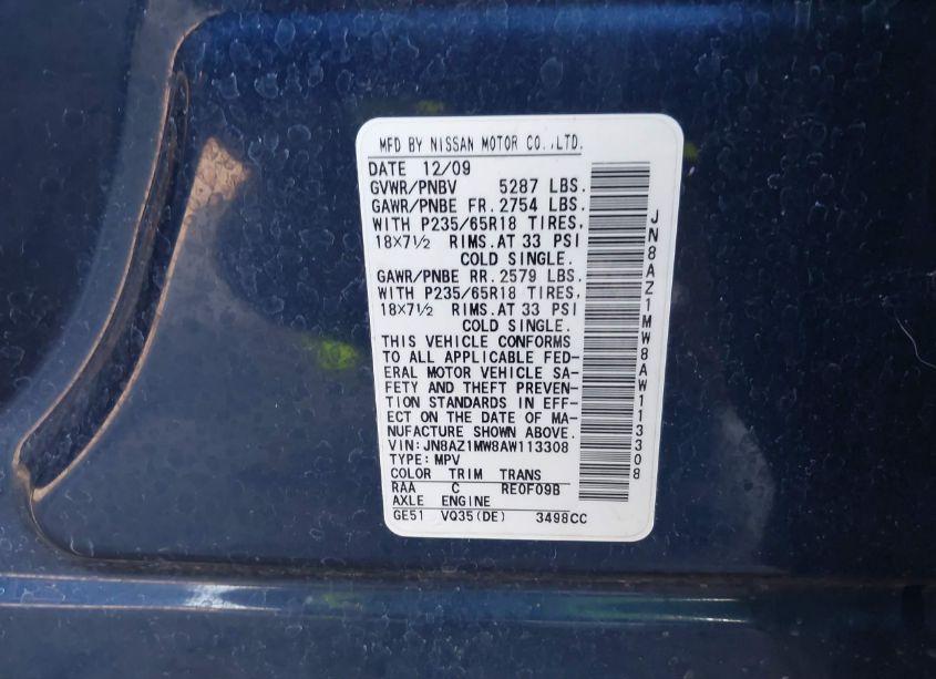 Photo 3 of 2010 Nissan Murano SL (VIN JN8AZ1MW8AW113308)