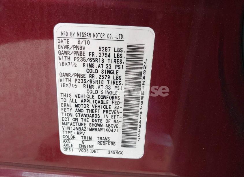 Photo 9 of 2010 Nissan Murano S (VIN JN8AZ1MW8AW140427)