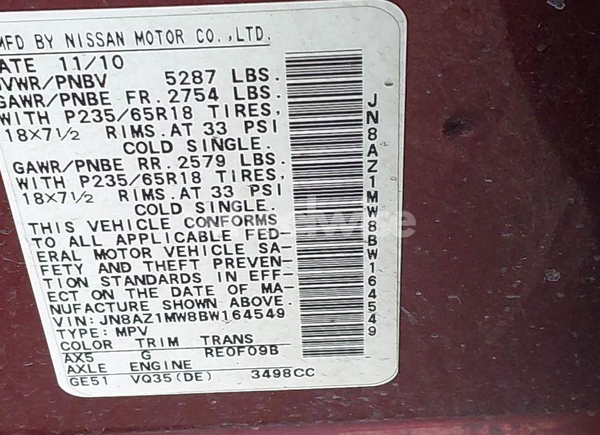 Photo 5 of 2011 Nissan Murano SV (VIN JN8AZ1MW8BW164549)