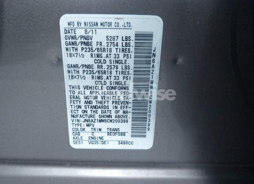 Photo 9 of 2012 Nissan Murano S (VIN JN8AZ1MW8CW200399)