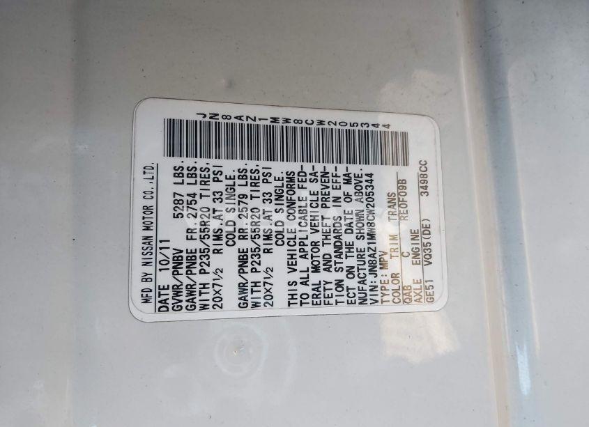 Photo 9 of 2012 Nissan Murano LE (VIN JN8AZ1MW8CW205344)