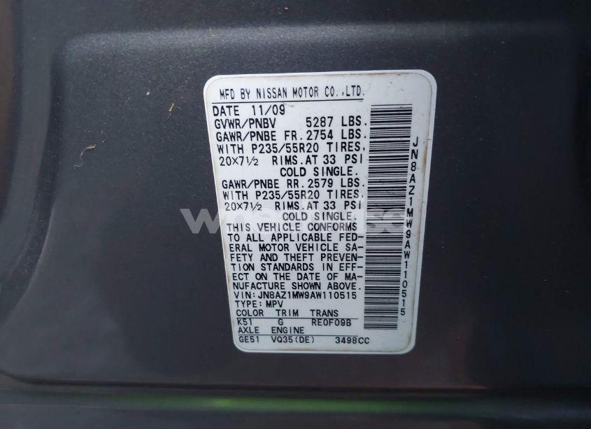 Photo 2 of 2010 Nissan Murano LE (VIN JN8AZ1MW9AW110515)