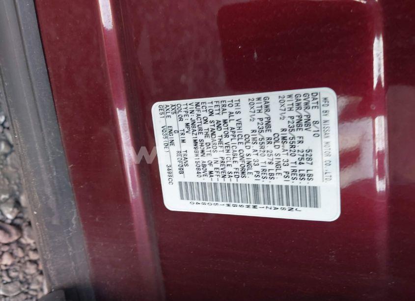 Photo 9 of 2011 Nissan Murano LE (VIN JN8AZ1MW9BW150840)