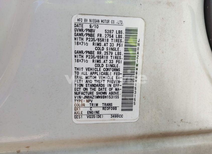 Photo 9 of 2011 Nissan Murano SL (VIN JN8AZ1MW9BW153155)