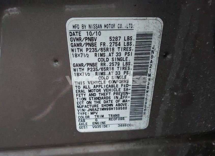 Photo 9 of 2011 Nissan Murano S (VIN JN8AZ1MW9BW159568)