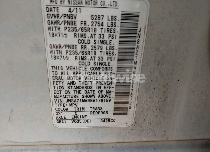 Photo 4 of 2011 Nissan Murano SL (VIN JN8AZ1MW9BW176189)