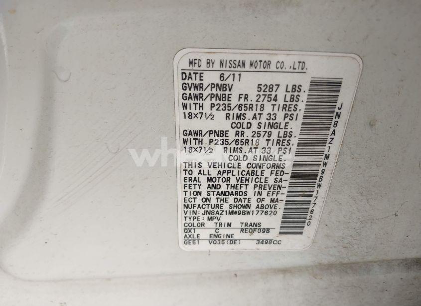 Photo 3 of 2011 Nissan Murano SL (VIN JN8AZ1MW9BW177620)