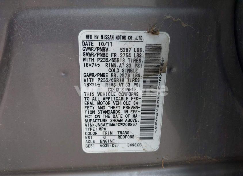 Photo 9 of 2012 Nissan Murano SL (VIN JN8AZ1MW9CW206857)