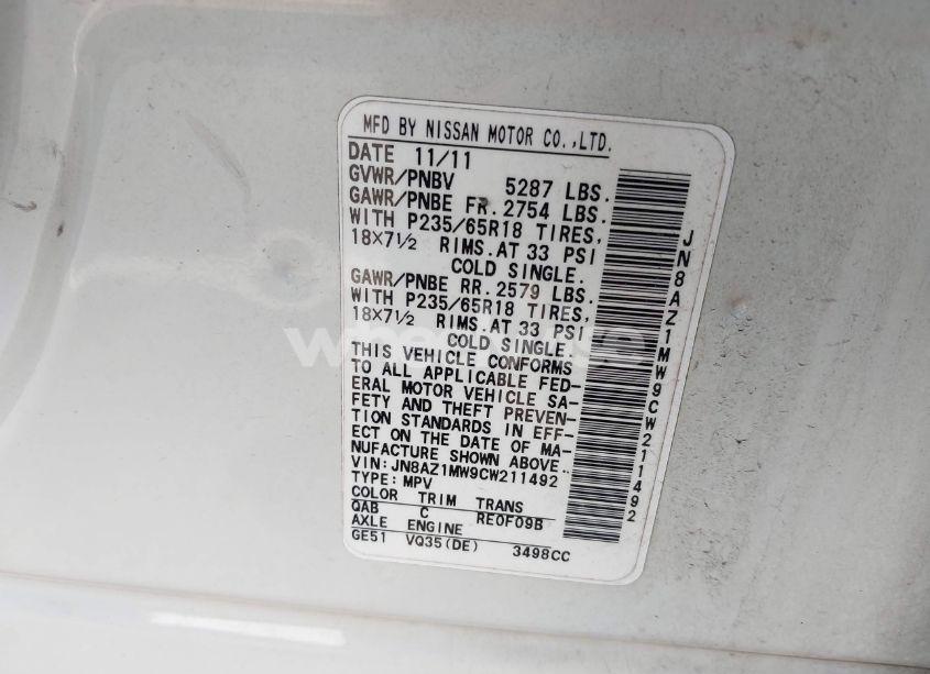 Photo 9 of 2012 Nissan Murano SL (VIN JN8AZ1MW9CW211492)