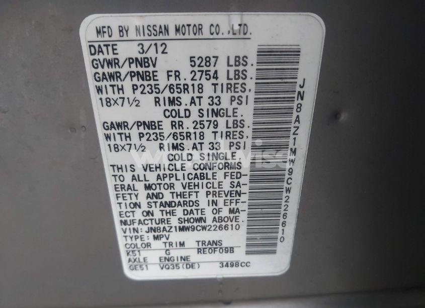 Photo 5 of 2012 Nissan Murano S (VIN JN8AZ1MW9CW226610)