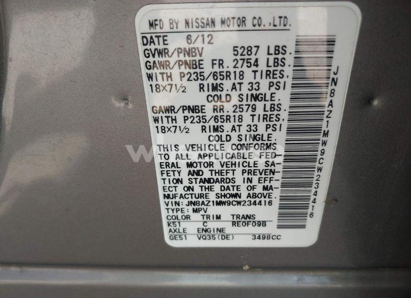 Photo 9 of 2012 Nissan Murano S (VIN JN8AZ1MW9CW234416)