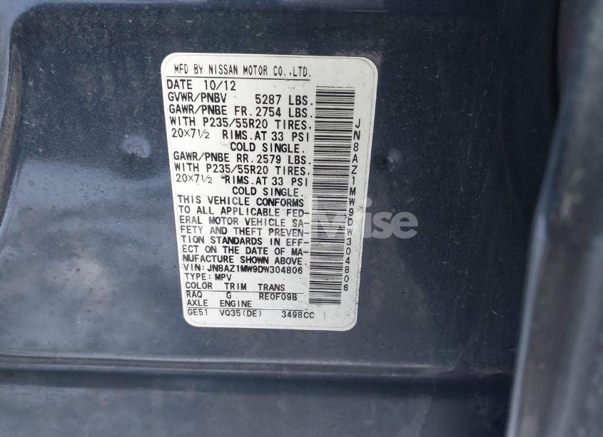 Photo 2 of 2013 Nissan Murano LE (VIN JN8AZ1MW9DW304806)