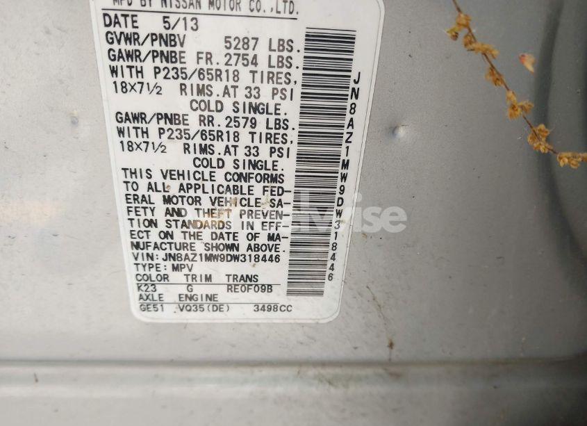 Photo 9 of 2013 Nissan Murano SV (VIN JN8AZ1MW9DW318446)