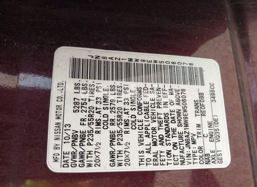 Photo 9 of 2014 Nissan Murano LE (VIN JN8AZ1MW9EW506076)