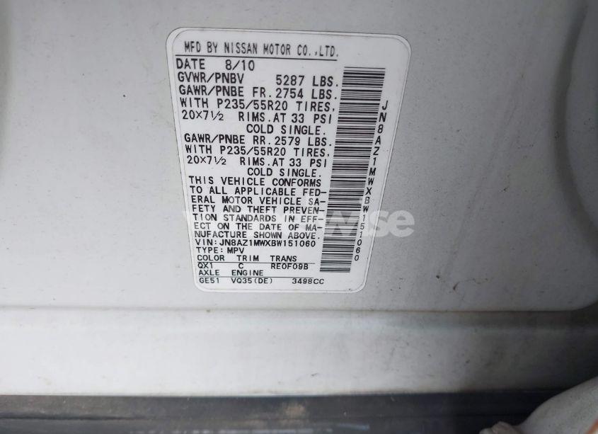 Photo 9 of 2011 Nissan Murano LE (VIN JN8AZ1MWXBW151060)