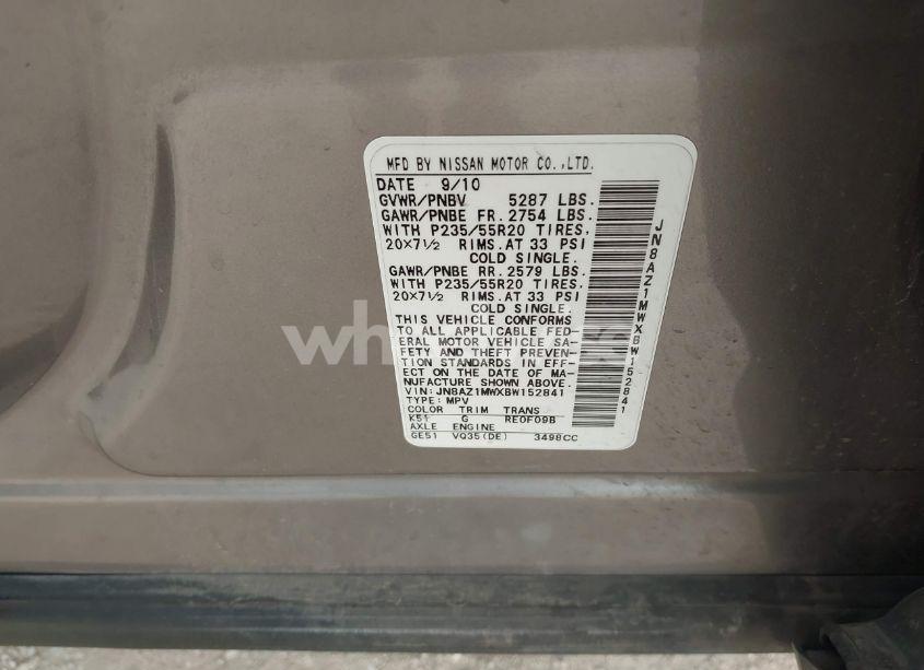 Photo 9 of 2011 Nissan Murano LE (VIN JN8AZ1MWXBW152841)