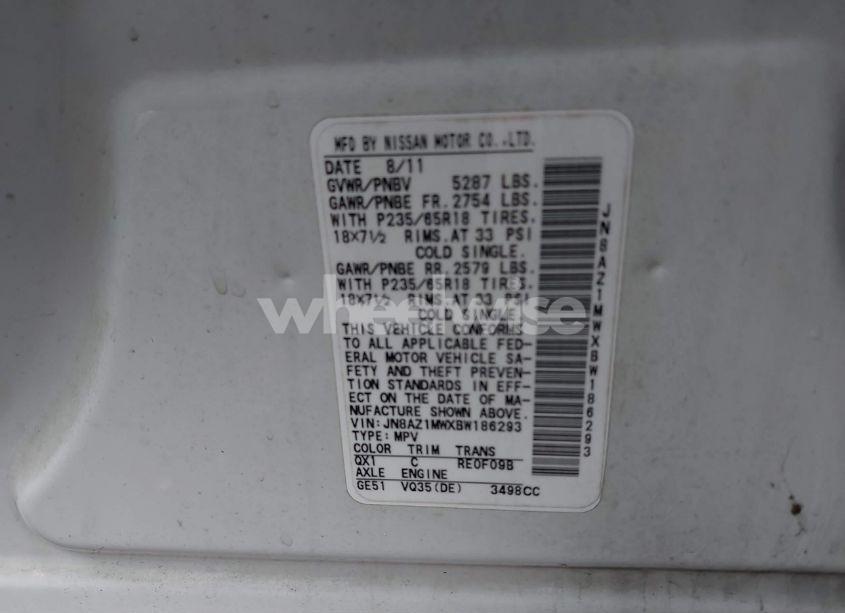 2011 Nissan Murano SV (VIN JN8AZ1MWXBW186293) main photo