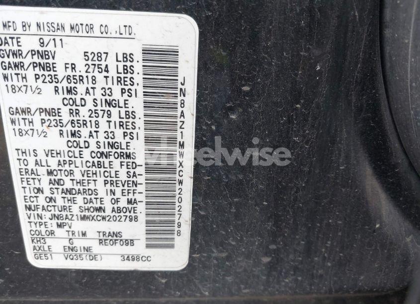 Photo 9 of 2012 Nissan Murano S/SL/LE (VIN JN8AZ1MWXCW202798)