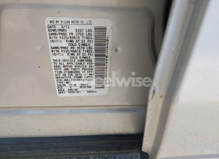 Photo 9 of 2012 Nissan Murano SL (VIN JN8AZ1MWXCW226258)