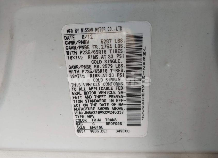Photo 6 of 2012 Nissan Murano SL (VIN JN8AZ1MWXCW240337)