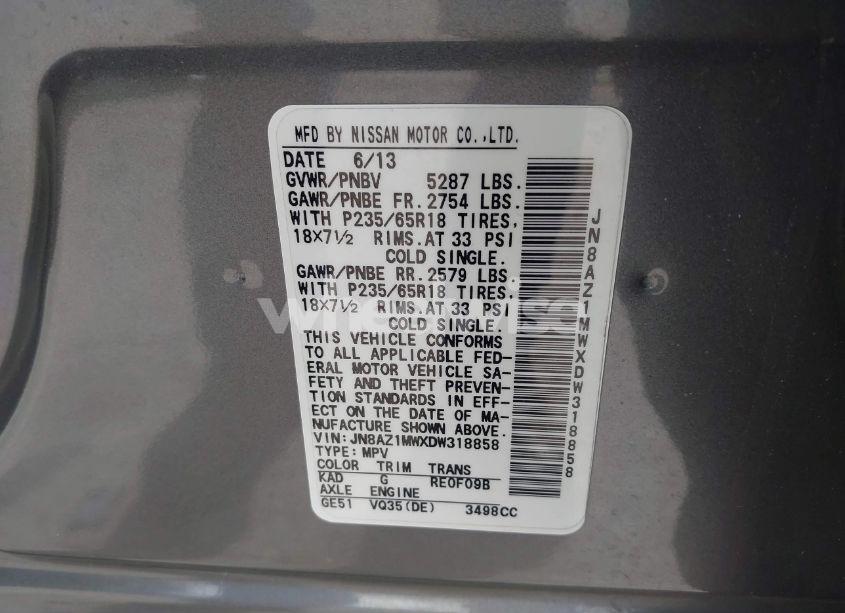 Photo 9 of 2013 Nissan Murano SL (VIN JN8AZ1MWXDW318858)