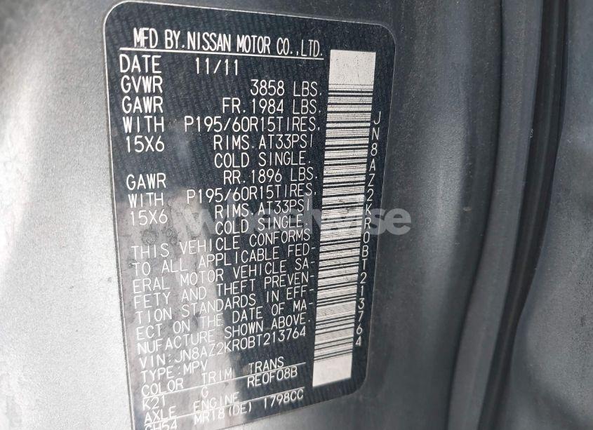 Photo 9 of 2011 Nissan Cube 1.8S (VIN JN8AZ2KR0BT213764)