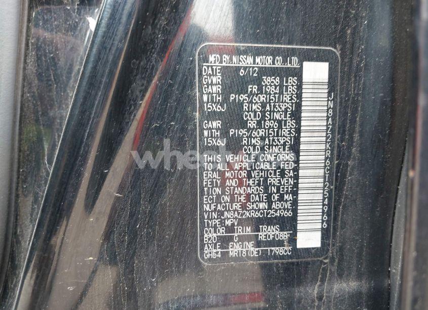 Photo 9 of 2012 Nissan Cube 1.8 S (VIN JN8AZ2KR6CT254966)