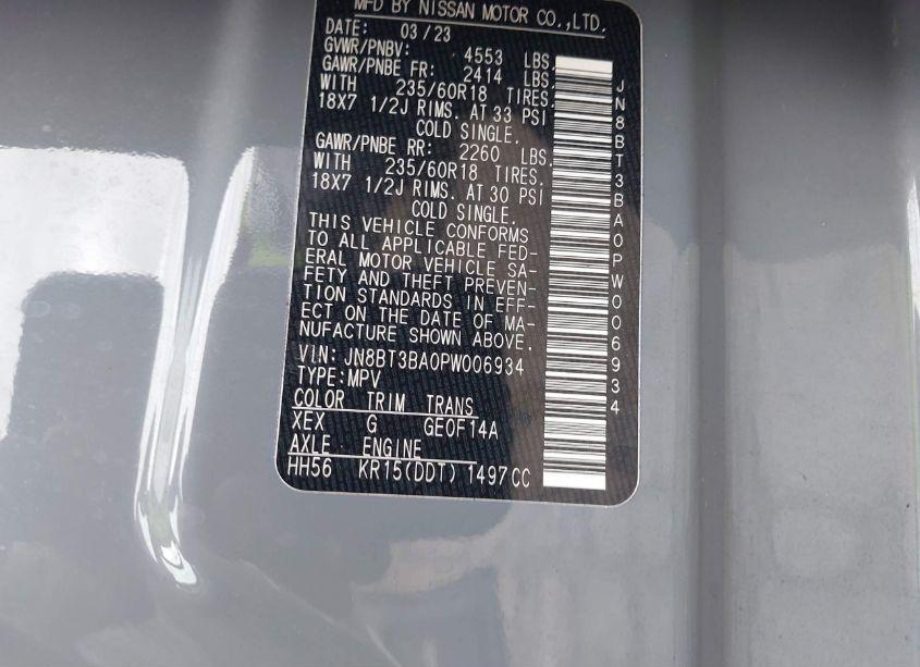 2023 Nissan Rogue SV FWD (VIN JN8BT3BA0PW006934) main photo