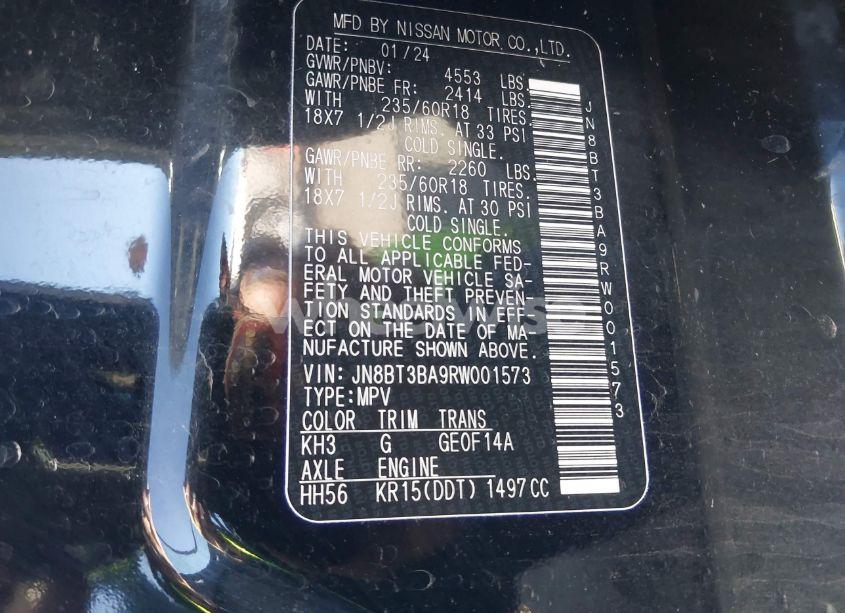 Photo 9 of 2024 Nissan Rogue SV FWD (VIN JN8BT3BA9RW001573)