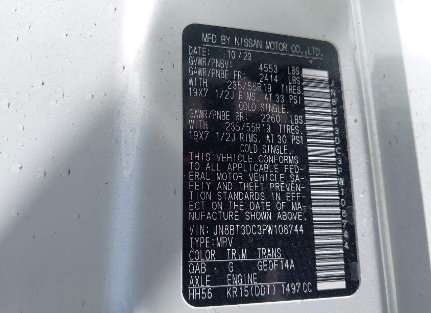 2023 Nissan Rogue PLATINUM FWD (VIN JN8BT3DC3PW108744) main photo