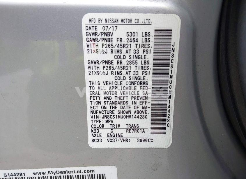 Photo 2 of 2017 Infiniti Qx70 (VIN JN8CS1MU0HM144280)