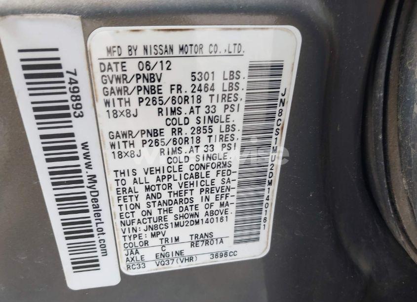 Photo 3 of 2013 Infiniti Fx37 N/A (VIN JN8CS1MU2DM140161)