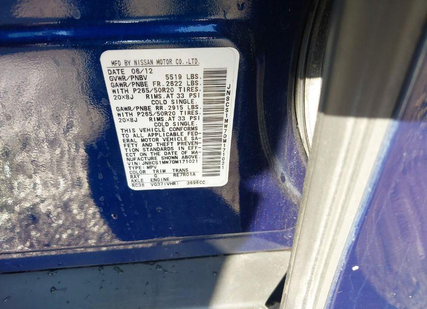 2013 Infiniti Fx37 N/A (VIN JN8CS1MW7DM171021) main photo