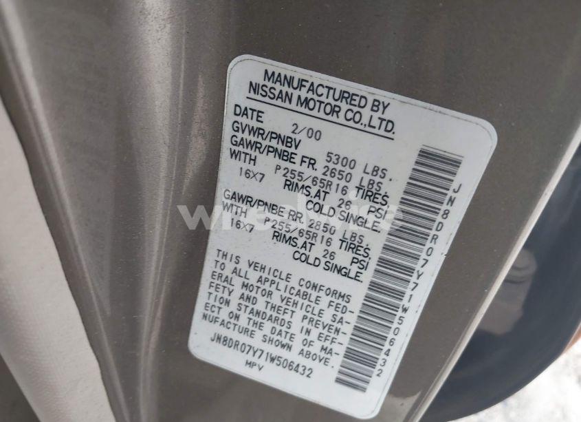 Photo 9 of 2001 Nissan Pathfinder SE (VIN JN8DR07Y71W506432)