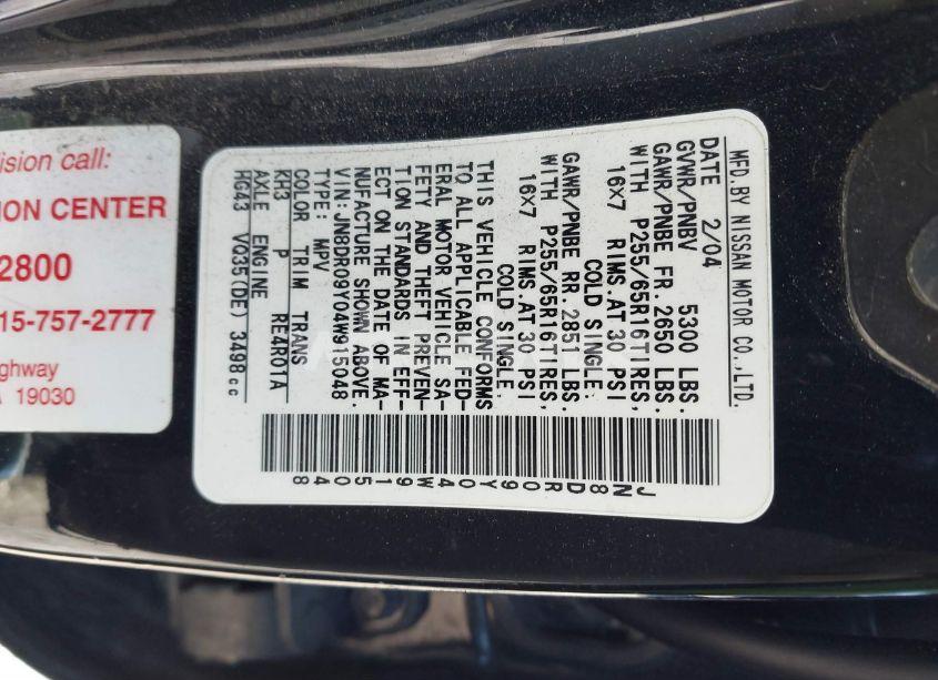 Photo 3 of 2004 Nissan Pathfinder SE (VIN JN8DR09Y04W915048)