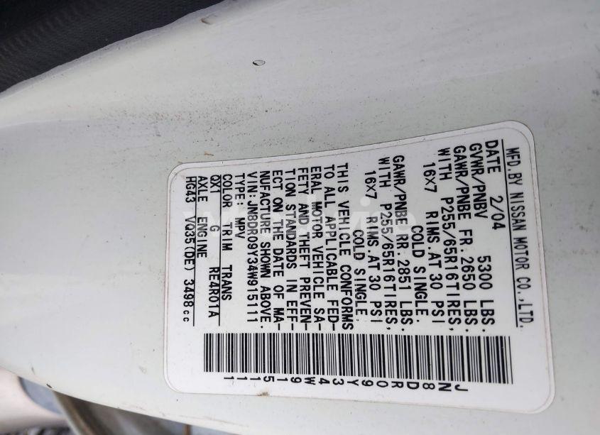 Photo 9 of 2004 Nissan Pathfinder SE (VIN JN8DR09Y34W915111)