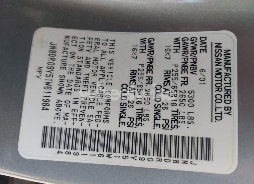 Photo 9 of 2001 Nissan Pathfinder LE (VIN JN8DR09Y51W611984)