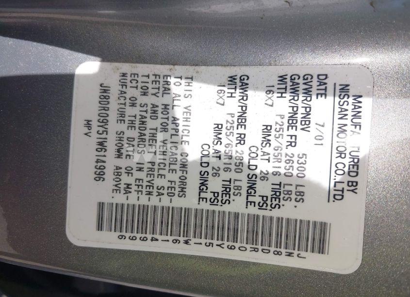 Photo 9 of 2001 Nissan Pathfinder LE (VIN JN8DR09Y51W614996)