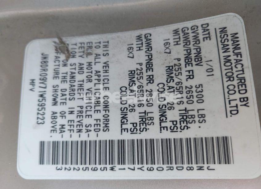 Photo 9 of 2001 Nissan Pathfinder SE (VIN JN8DR09Y71W595223)